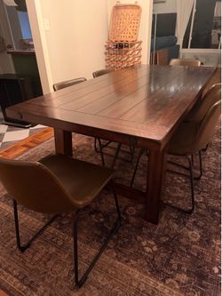 Solid Wood Farmhouse Trestle Table with Metal Turnbuckle Hardware