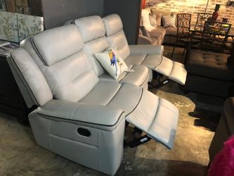 Reclining Sofa and Love Seat - Great Quality Light Grey Leather
