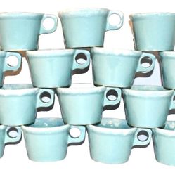 Rare Hull Crestone Blue Drip Pottery Coffee Tea Cups Mugs Set of 18