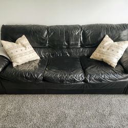 Italian Black Leather Sofa 
