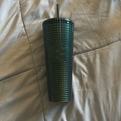 Dark Green Grid Starbucks Tumbler