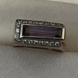 14k Genuine Amethyst And Diamonds Ring 