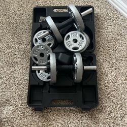 Cast Iron 40 Lb Dumbbell Set With Addition 8 2.5 Lb Weights And Bench