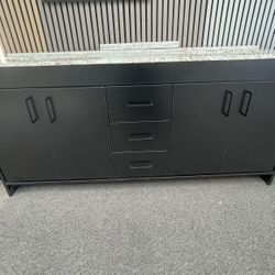 New 72” Bathroom Vanity - Black With Granite Top 