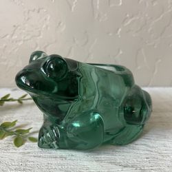 Green Glass Frog Candle Holder 