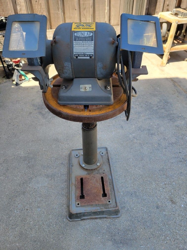 Vintage Dunlap 1/4 Horsepower Split Phase Motor Ball Bearing Grinder.