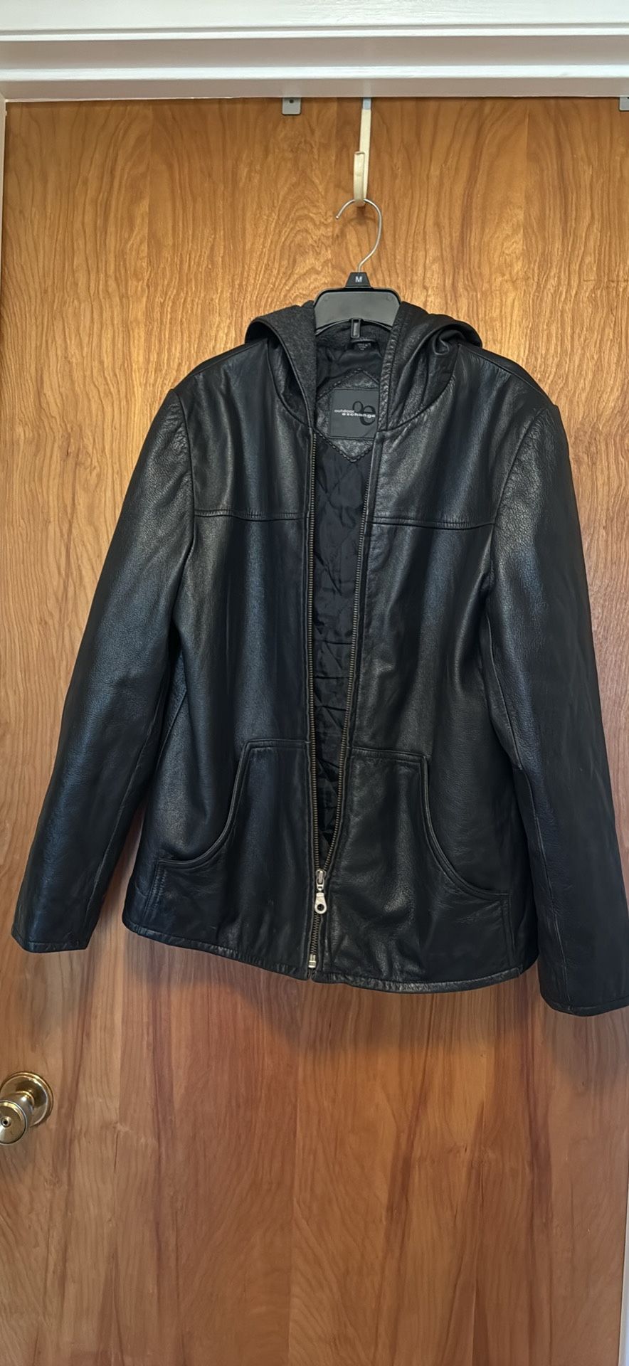 Womens Hooded Zip Up Leather Jacket 