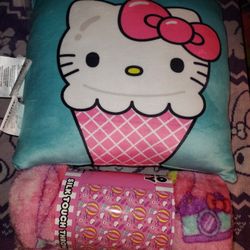 Hello Kitty Pillow And Throw Blanket