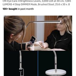 Daylight Company, LLC U35108 Slimline 3 Table Lamp-LED-80 CRI-Eye Care-4 Brightness Levels, 3,000 LUX at 30 cm, 1,065 LUMENS-4 Step DIMMER Mode, Brush