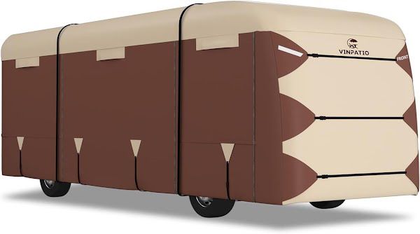VINPATIO Class A RV Cover 300D Oxford Fabric Two Color Design, Fits 37'-40' RV, Heavy Duty Windproof Waterproof Class A Motorhome Cover with 2 Extra L