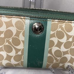 Coach Signature Heritage Stripe Chelsea Continental Zip Around Wallet