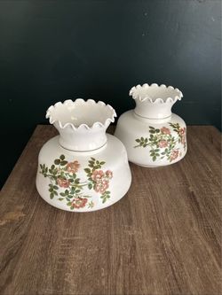 Pair of Vintage Quoizel Abigail Adams Blue Floral Hurricane Lamp Shades 6.3/4”