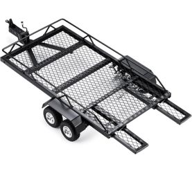 RC Trailer for Hauling Behind Car - Metal Hitch Mount Trailer with 4 Tires Heavy Duty Truck and RC Rock Cars Trailer for 1/18 RC Crawler TRX4M Defende