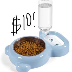 Dog Bowls, Cat Food And Water Bowl Set With Water Dispenser And Stainless Steel Bowl For Cats And Small Dogs - Light Blue