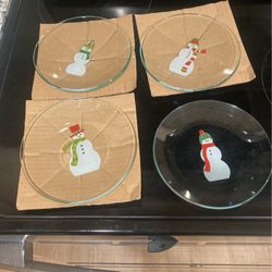 PAMPERED CHEF Snowmen Appetizer Plates  #3011 (Set of 4) - New in Box 