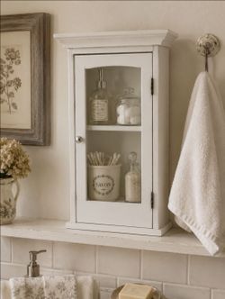 White Wood Wall Cabinet with Glass Door.   109