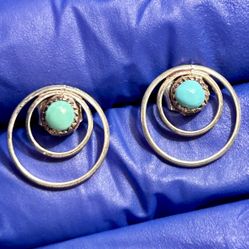 925 Sterling Silver Turquoise Vintage Zuni Earrings