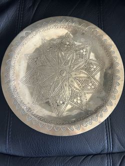 Moroccan Brass Etched Tray Wall Hanging Vintage Sun Rays. RARE !