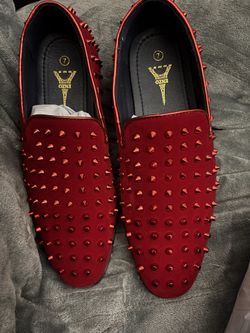 New men’s Enzo Romeo red studded velvet loafers size 7