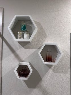 White Hexagon Wall Shelves Set of 3