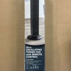 Hampton Bay 36 in. 4-Speed Oscillating Tower Fan in Black with Remote Control and Easy Carry Handle