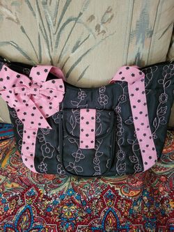 Baby Diaper Bag Tote NEW Pink & Black w Bow