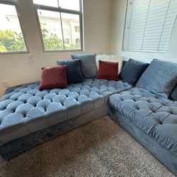 Huge & Extra Comfy Gray Velvet L-Shape Couch / Daybed