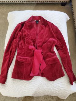 Red Velvet Blazer with Satin Tie Belt