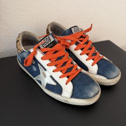 GOLDEN GOOSE SUPERSTAR DENIM LEOPARD ORANGE, Size 36