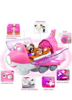 Pink Toy Airplane Playset with Figures and Lights
