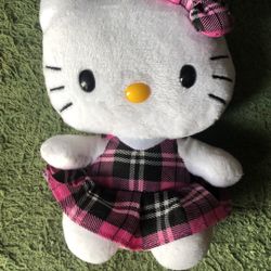 Ty Hello Kitty Plush by Sanrio, 2011, Pink & Black Plaid Dress, 6", (B8A)