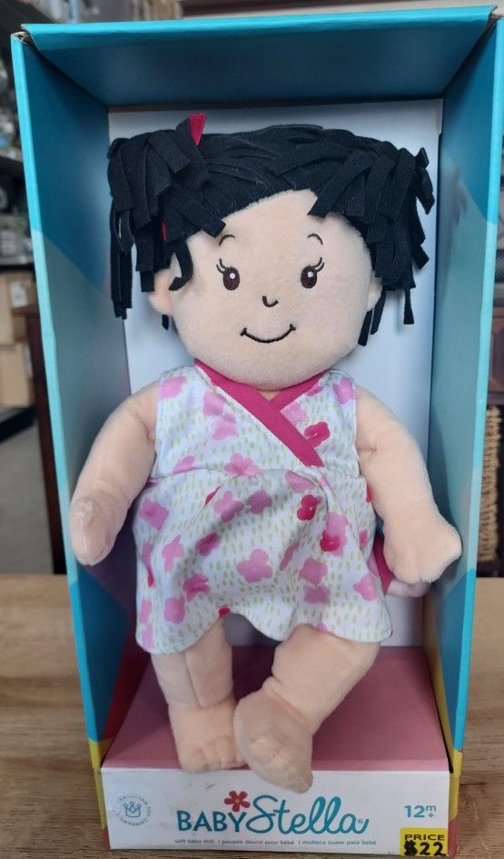 Manhattan Toy Baby Stella Black Hair Soft First Baby Doll, 15-Inch