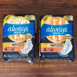 Always MAXI Leak-Free Protection Pads With Wings: # 4 OVERNIGHT; 33 Count Each Pack (2 For $14)
