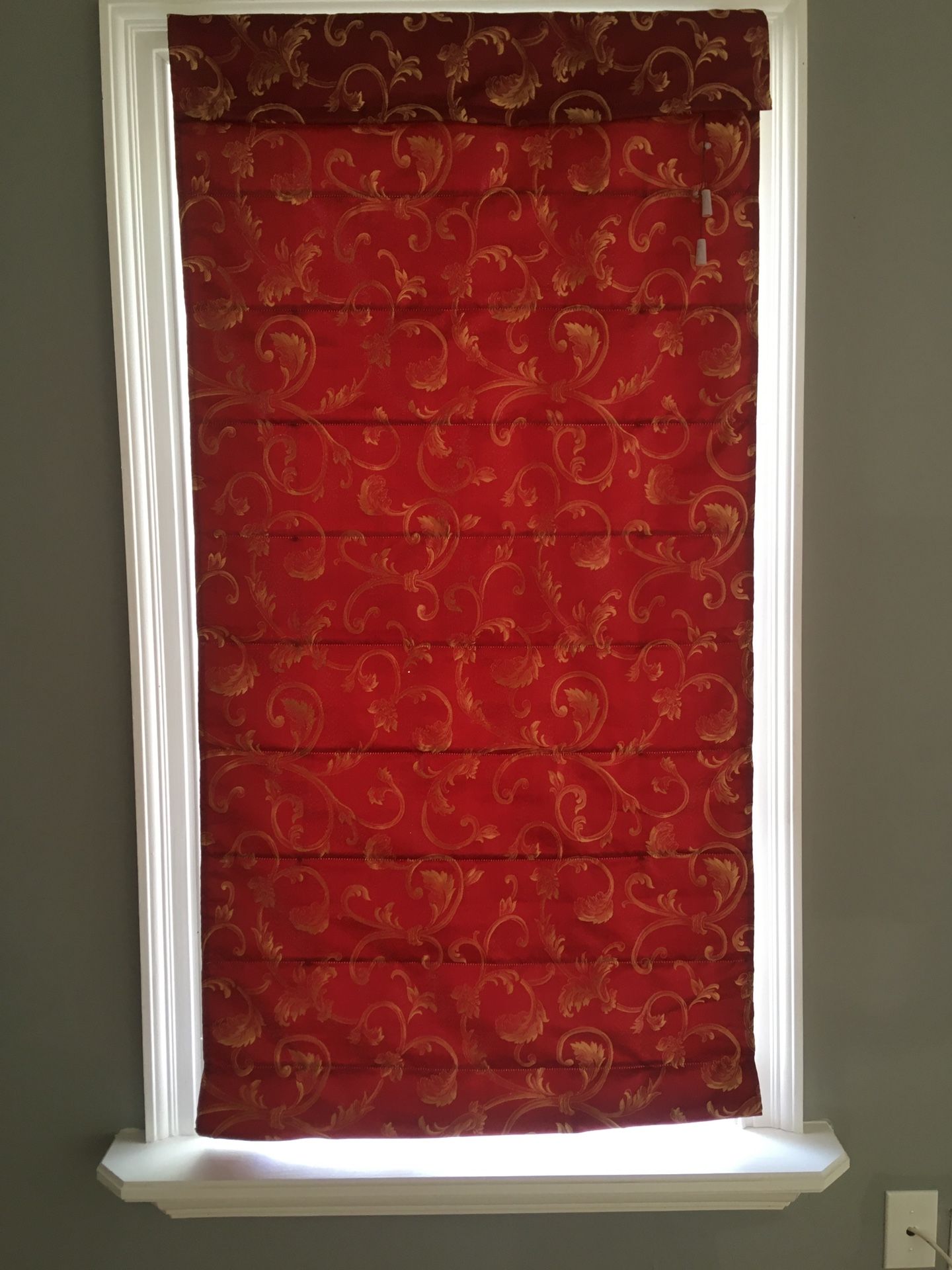 JCPenney Maroon With Gold Design Roman Blinds/window Shades, 63x31”