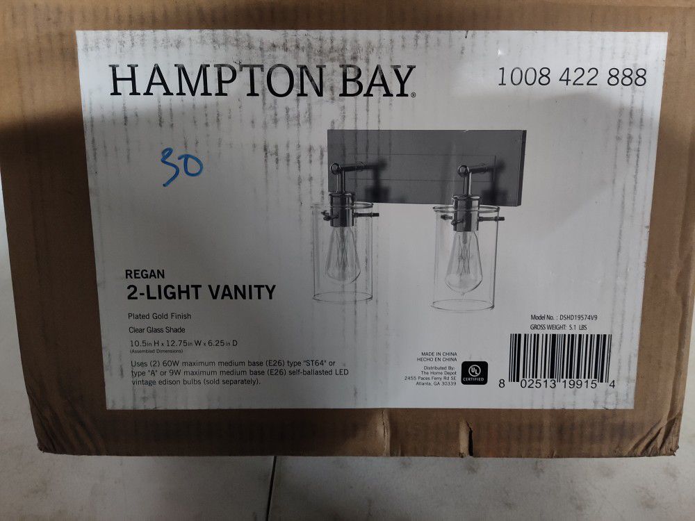 Hampton Bay Regan 2 Light Bathroom Vanity Light Fixture in Brushed Gold
