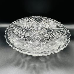 Vintage Anchor Hocking Stars and Bars Clear Pressed Glass Serving Bowl Large