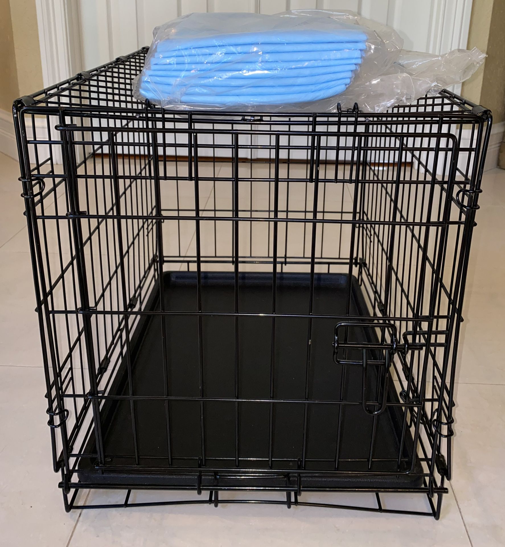 CAGE / CRATE – DOG CRATE/CAGE – BLACK COLLAPSIBLE SMALL/MEDIUM DOG CRATE/CAGE WITH FREE DOGGIE PADS
