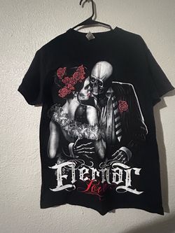 Black Till Death Skeleton Couple Graphic Tee Y2K Gothic Rose Shirt size M