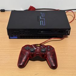 Sony PS2 Fat Console SCPH-39001 w/ Red Clear Controller Tested Working