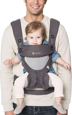 Ergobaby 360 All-Position Baby Carrier with Lumbar Support (12lbs - 45lbs) - Premium Cotton Toddler Carrier - Soft Air Mesh Fabric - Carbon Grey