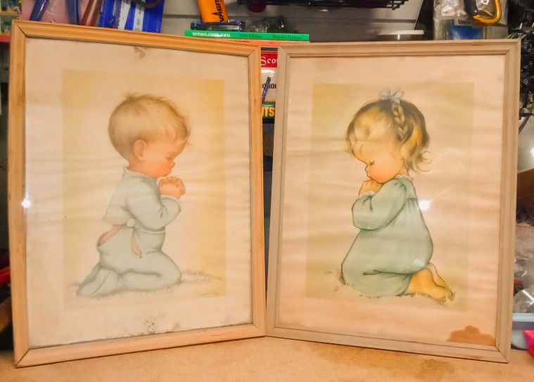 Vintage Praying Boy And Girl Pictures