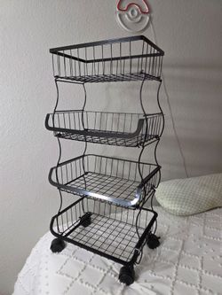 Fruit Vegetable Basket with Wheels, 4 Tier