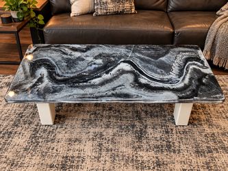 Epoxy Resin Coffee Table Black Marble Top