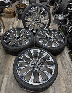 ⭐️ 26” GM WHEELS CHROME 6x139.7 RIMS + 305/30R26 LEXANI LX THIRTY TIRES SILVERADO YUKON DENALI TAHOE