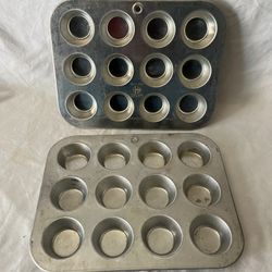 Lot of 2 Vintage Wear-Ever 38412 Aluminum Mini Muffin Pans 12 Cup USA