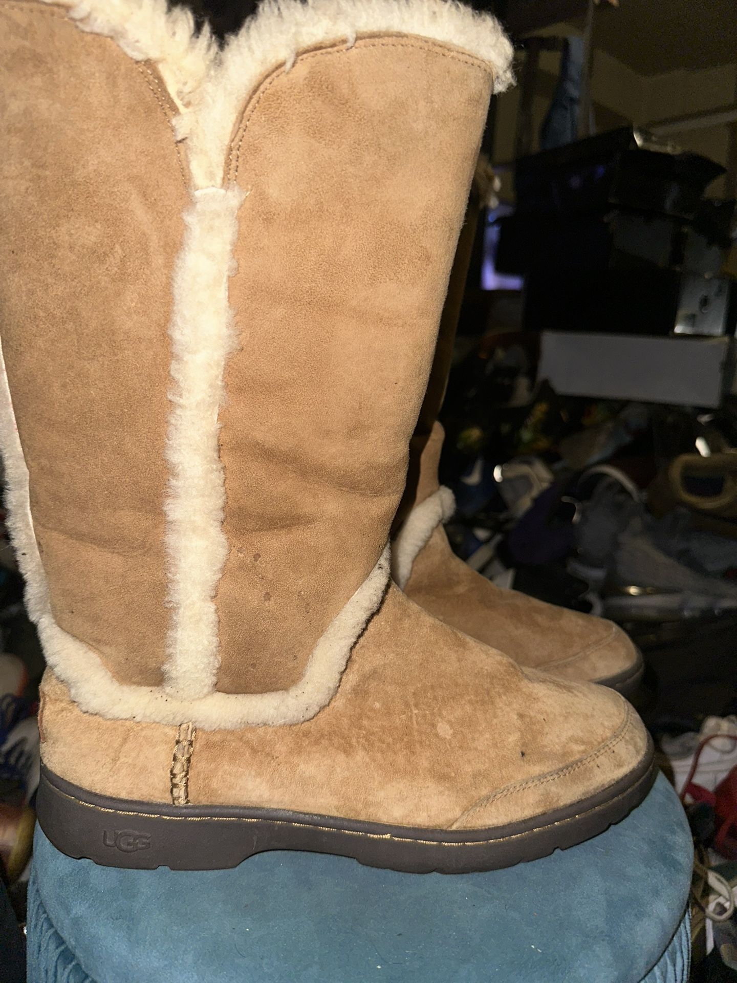 UGG Sunburst Tall Cuffable Sheepskin Boots, Women's Size 10, Pre-owned