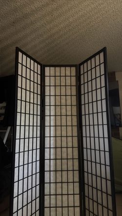 Three-panel black/white wood frame Japanese shoji screen room divider
