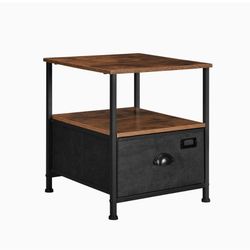 Nightstand, 3-Tier Bedside Table with Drawer, 2 Shelves, Fabric Drawer Dresser, Industrial End Table, for Living Room, Hallway, Closet, Rustic Brown