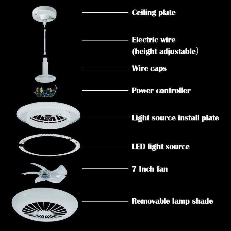 Modern Black White Ceiling Fan with Lights Remote Control 5 Blades Small Ceiling Fann 3 speed