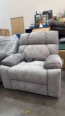 New Grey Oversized Dual Motor Power Lift Recliner Sofa with Heat and Massage, 2-Pocket Cup Holders